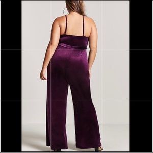 Purple velvet jumpsuit with belt